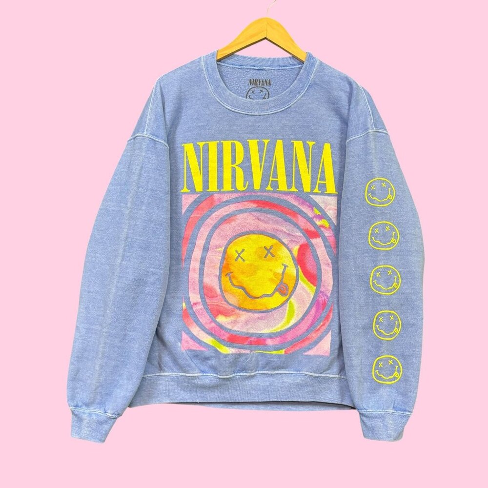 Nirvana Nevermind Grunge Band Mineral Wash Oversized Crewneck Sweater M